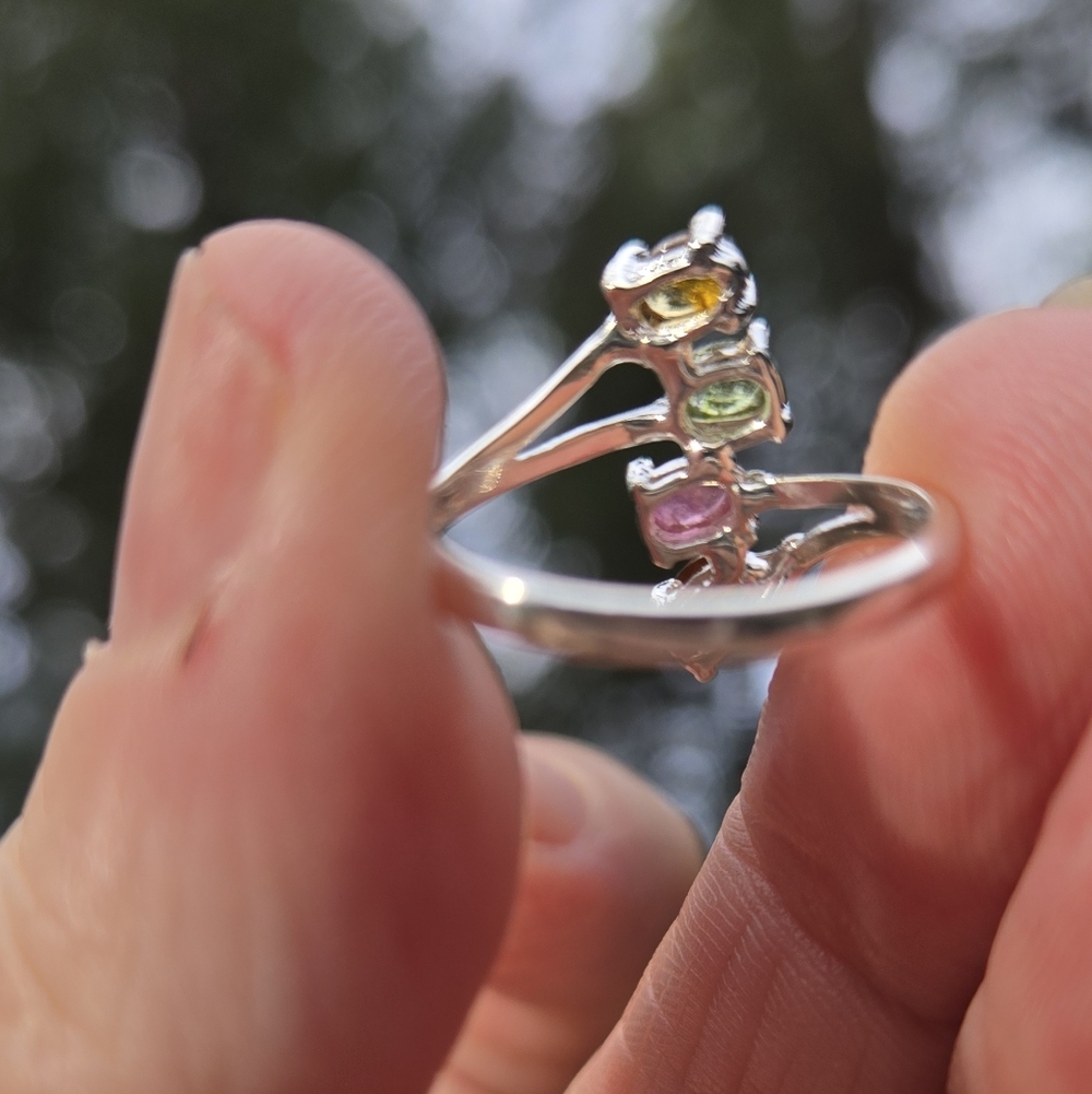 Tourmaline Multi Color Natural Gemstone Sterling Ring Sz5.25 - Picture 9 of 10